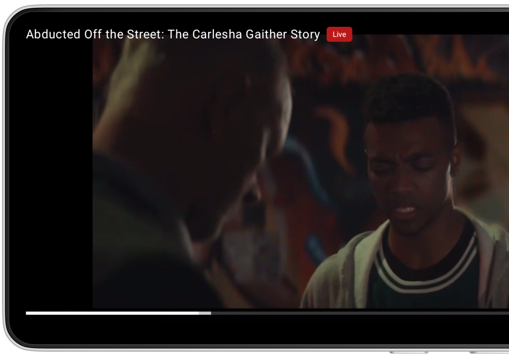 Streeme Android player showing landscape live video playback controls
