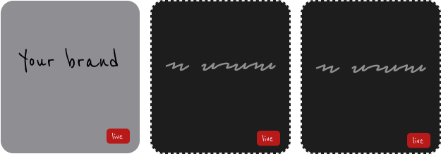 Custom channel branding examples with your brand and alternate branded live channel cards